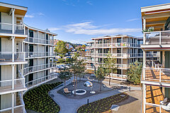 Bepflanzter Innenhof der zertifizierten Wohnsiedlung in Thalwil 2024